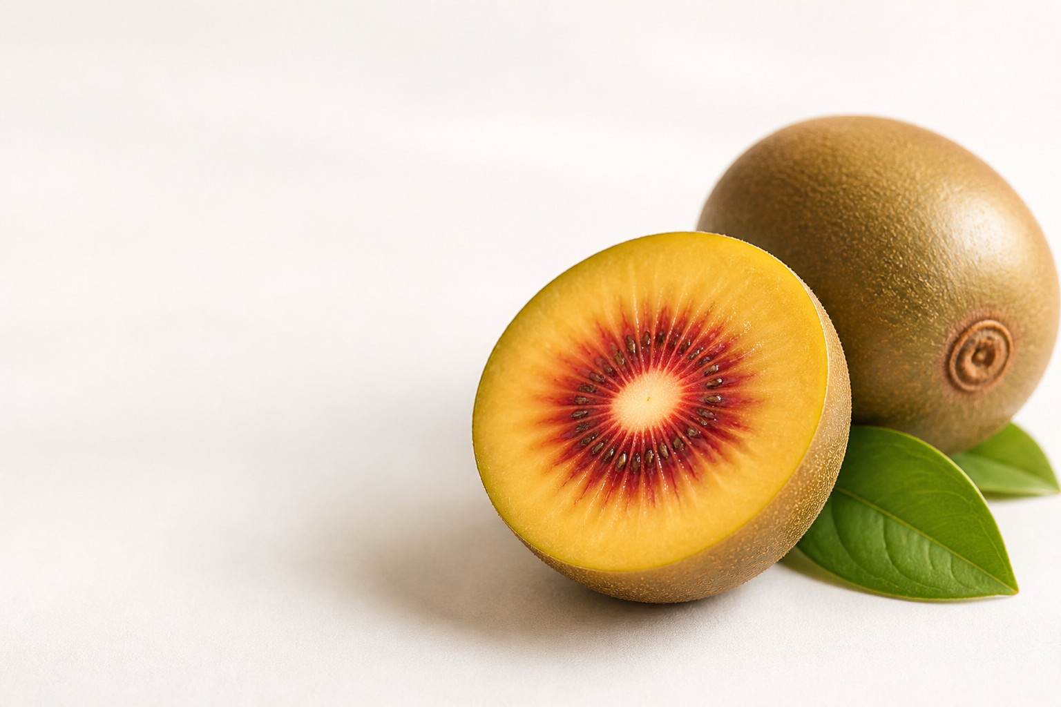 Golden KIUPI red kiwifruit with a crimson centre