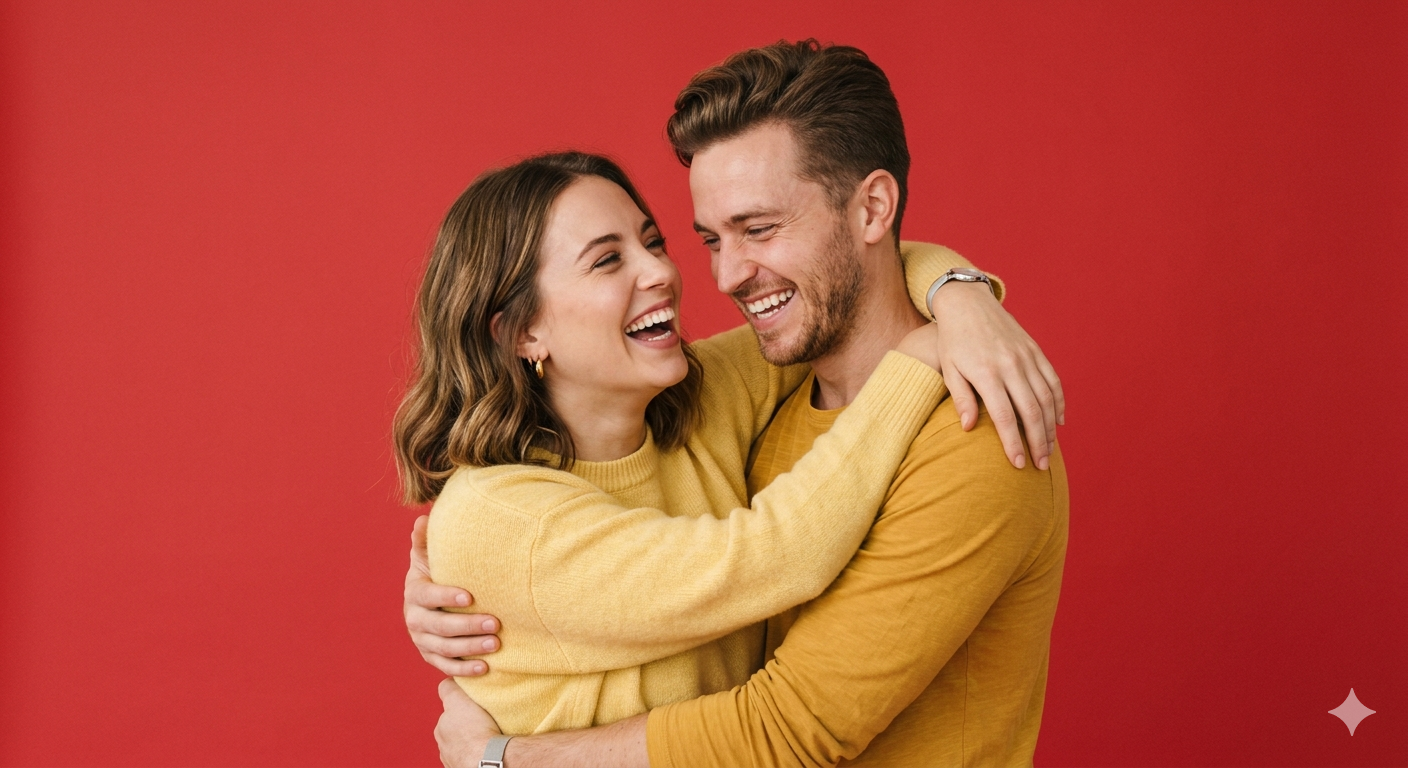 A smiling couple sharing a joyful moment